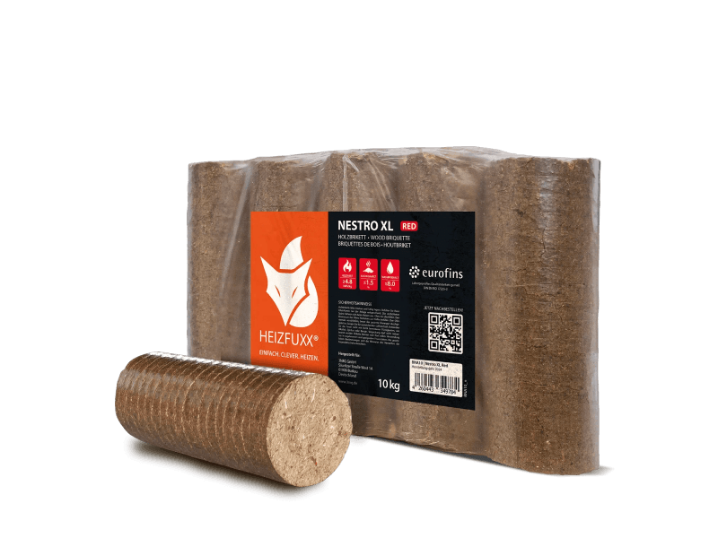 Heizfuxx Nestro XL Red Holzbriketts Hartholz 10kg x 96 Gebinde 960kg Palette
