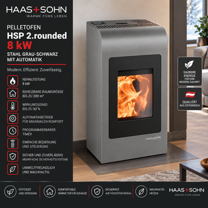 Haas+Sohn Pelletofen HSP 2.rounded Stahl Grau-Schwarz 8 kW mit Automatik