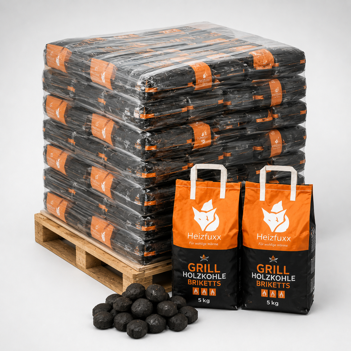 Heizfuxx Grillbriketts 5kg x 60 Sack 300kg 60er Palette