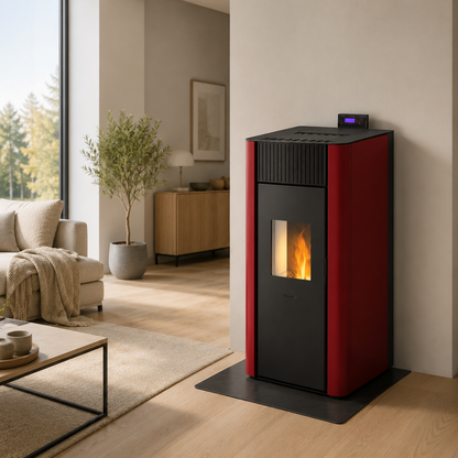 Freepoint Pelletofen Tesis Stahl Bordeaux 22,8 kW wasserführend