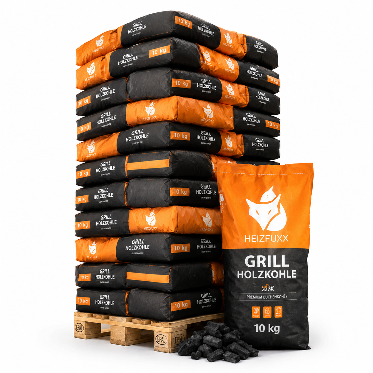 Heizfuxx Grillbriketts 10kg x 60 Sack 600kg Palette