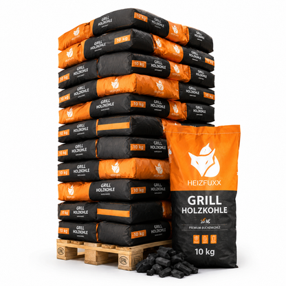 Heizfuxx Grillholzkohle in Gastro-Qualität 10kg x 36 Sack 360kg Palette