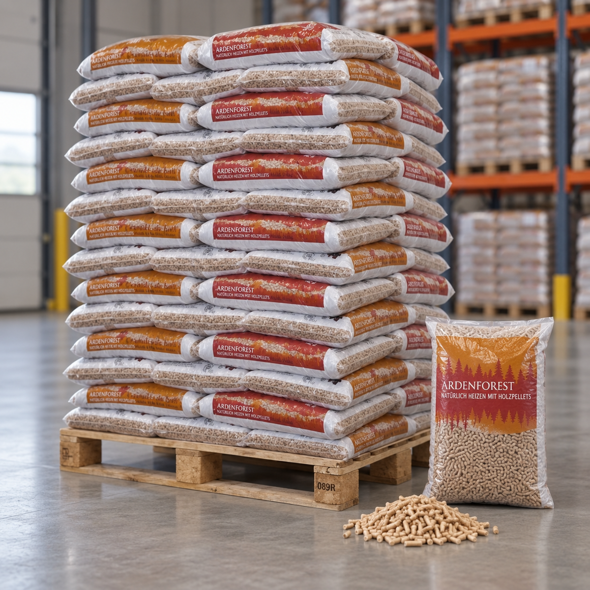 Ardenforest Holzpellets – 70 × 15 kg Palette (1.050 kg) – Nadel- und Laubholz, DINplus & PEFC