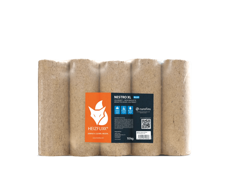 Heizfuxx Nestro XL Blue Holzbriketts Nadelholz 10kg x 96 Gebinde 960kg Palette